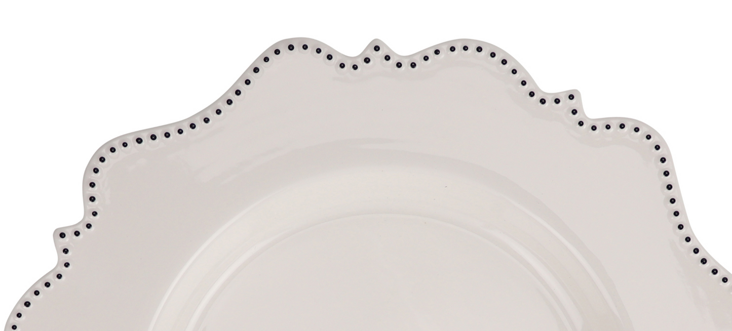 Ivory with Navy Beaded Scalloped Charger
