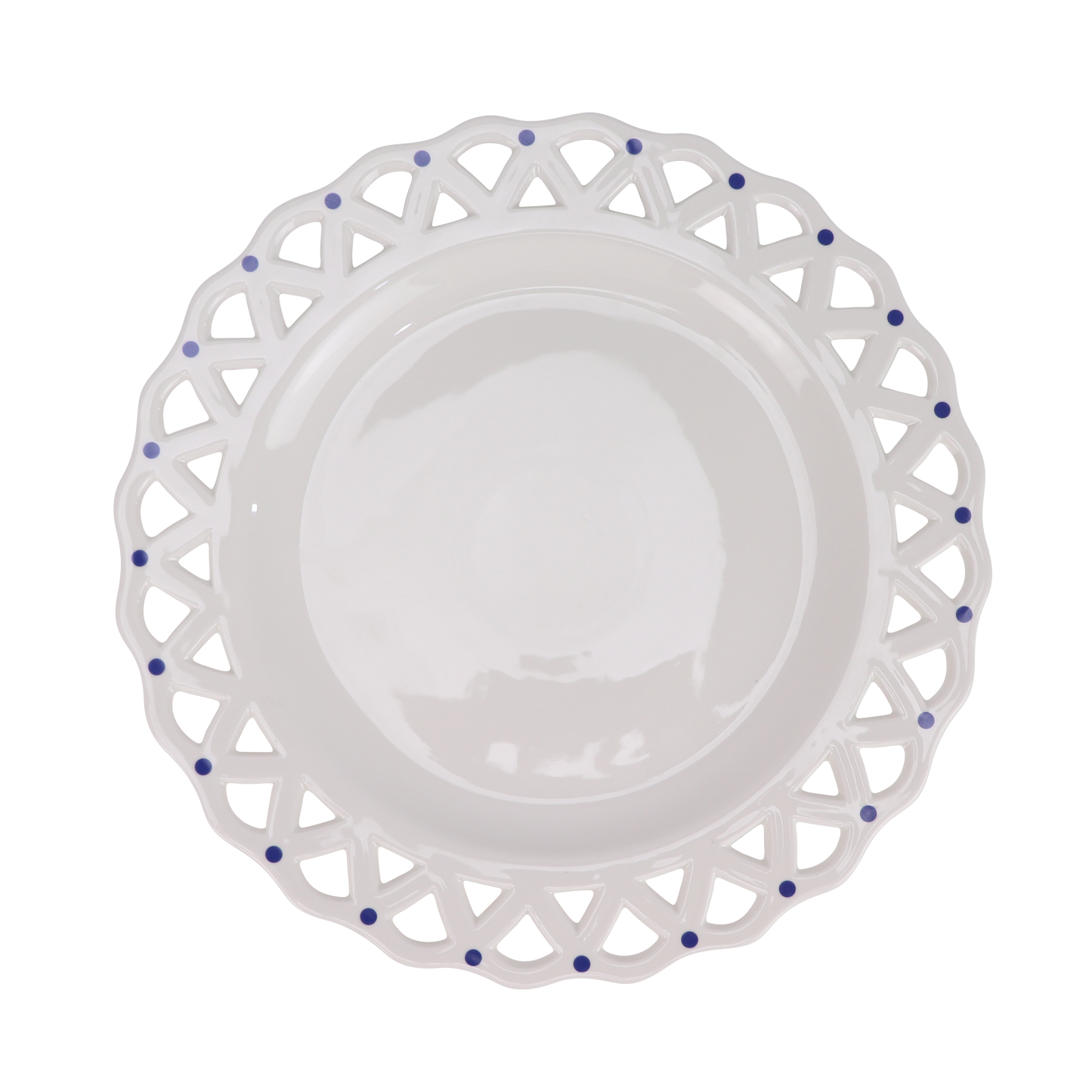 White Pierced with Blue Dots Scalloped Charger