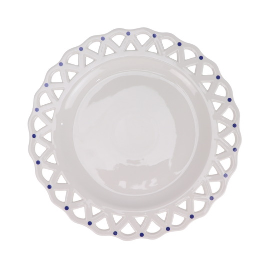 White Pierced with Blue Dots Scalloped Charger