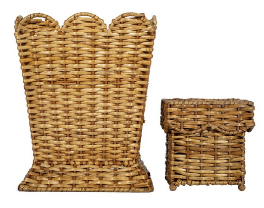 Square Scalloped Wicker Wastepaper Basket & Tissue Holder (3 Options)