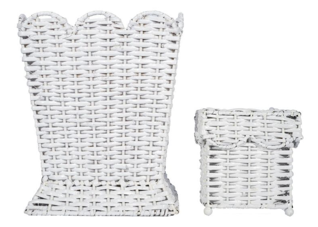 Square Scalloped White Wicker Wastepaper Basket & Tissue Holder (3 Options)