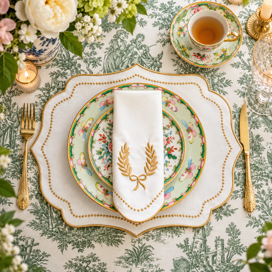 LUNA IVORY GOLD TRIM PLACEMAT & NAPKIN SET (Set Of 4)