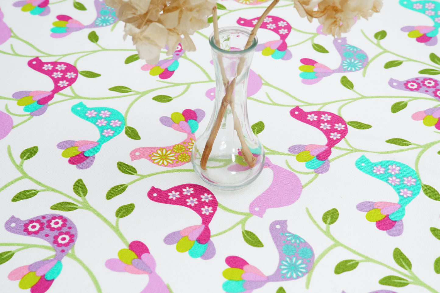 ALICE BIRD PRINT PURPLE RECTANGLE TABLECLOTH