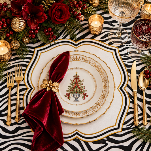 ZEAL WHITE BLACK & GOLD FAUX LEATHER PLACEMAT (Set Of 4)