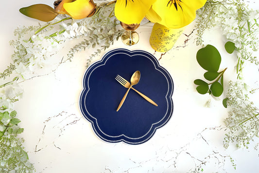 NURTURE BLUE WHITE FAUX LEATHER PLACEMAT