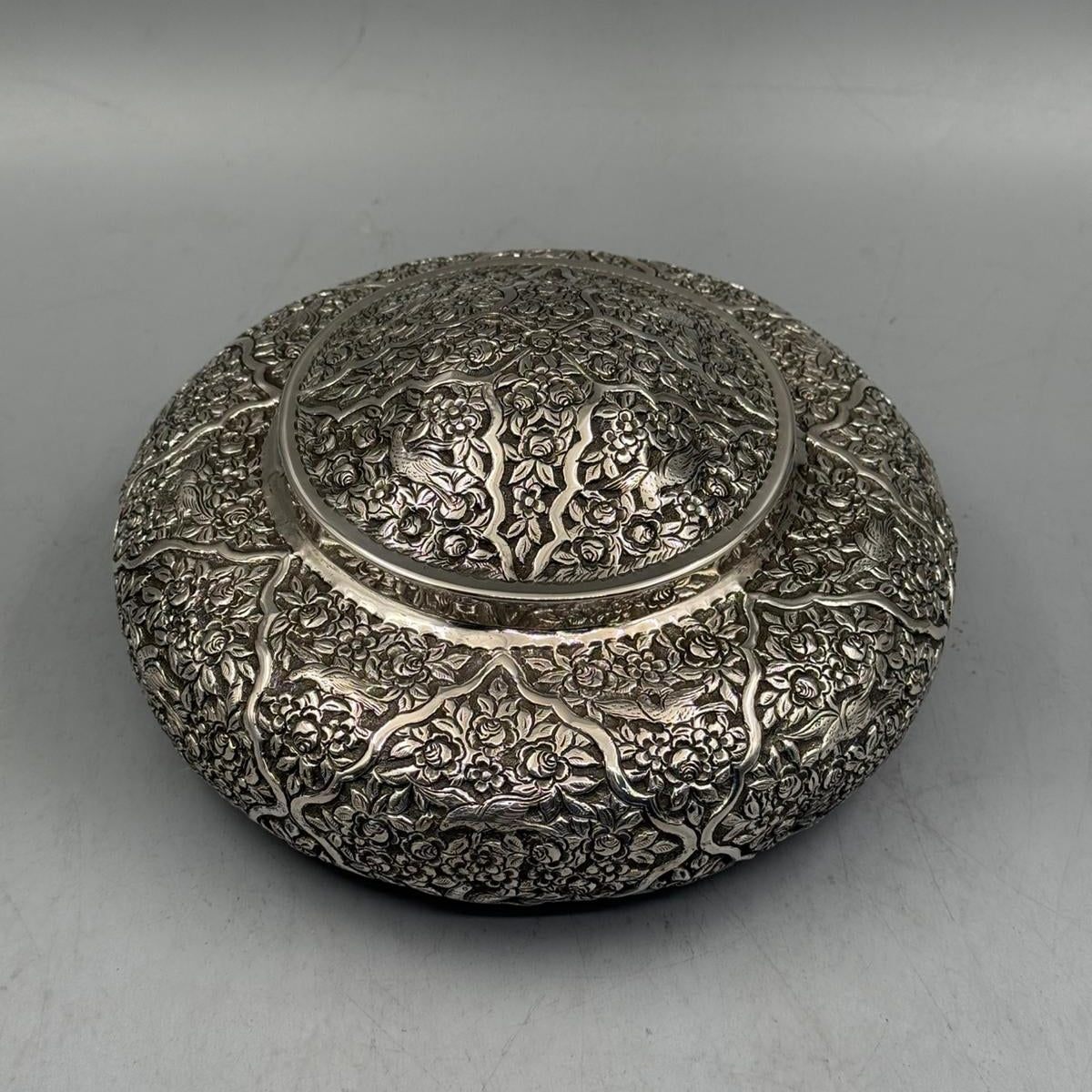 Authentic 800 silver hallmark and artisan stamp on the base of the handcrafted grand bazaar bonbonniere.