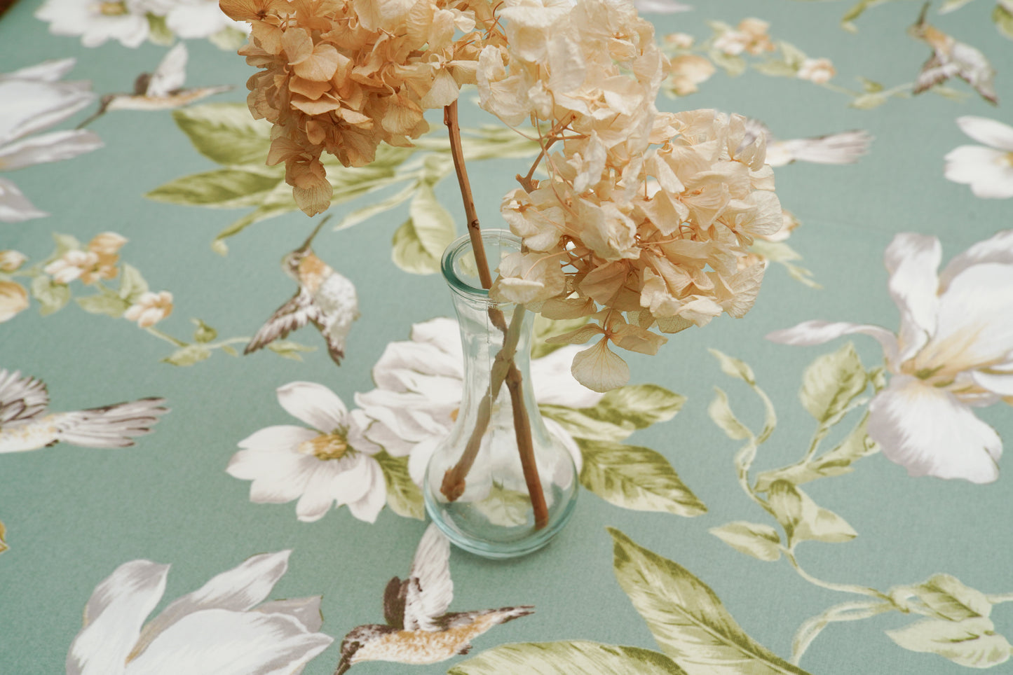MISTY HUMMINGBIRD FLORAL RECTANGLE TABLECLOTH