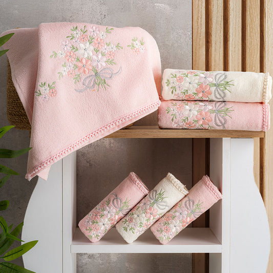 Absorba Verse embroidered velvet towel set with premium hand and kitchen towels styled for a modern home by PNRDECOR ship from USA