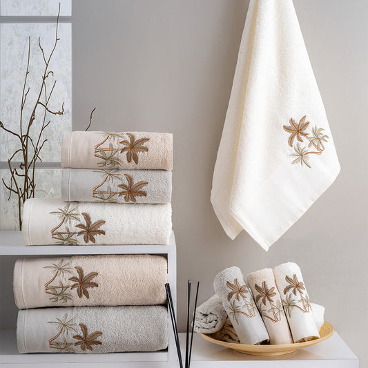 Aureva embroidered cotton towel set with premium hand and kitchen towels styled for a clean modern home by PNRDECOR ship from USA