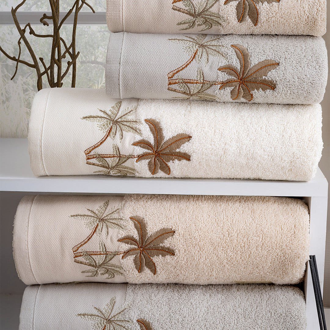 Aureva embroidered kitchen towels hanging in a bright kitchen setup for everyday use by PNRDECOR ship from USA