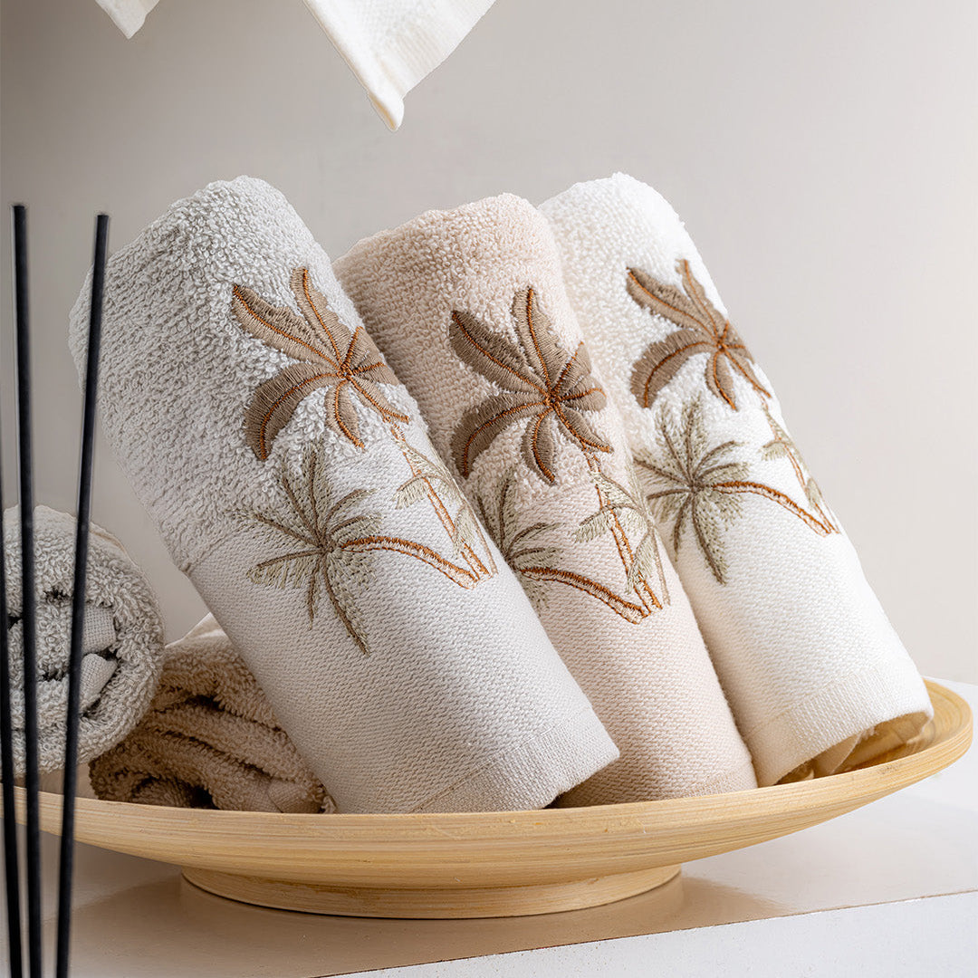 Aureva embroidered cotton towel set presented for gifting housewarming and holidays by PNRDECOR ship from USA