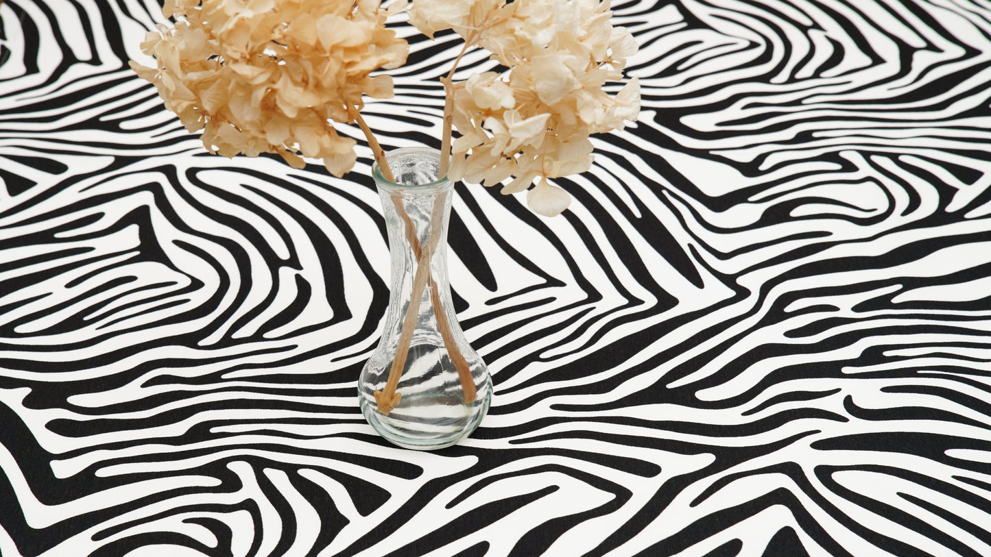 ZEPHYR ZEBRA PRINT BLACK & WHITE RECTANGLE TABLECLOTH