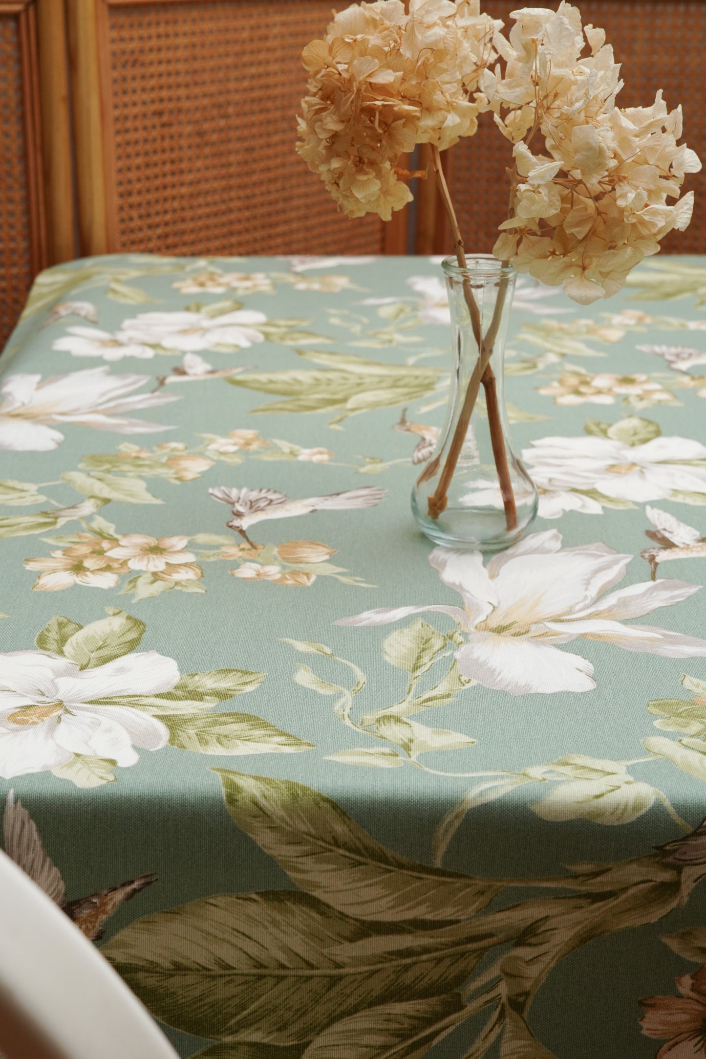 MISTY HUMMINGBIRD FLORAL RECTANGLE TABLECLOTH