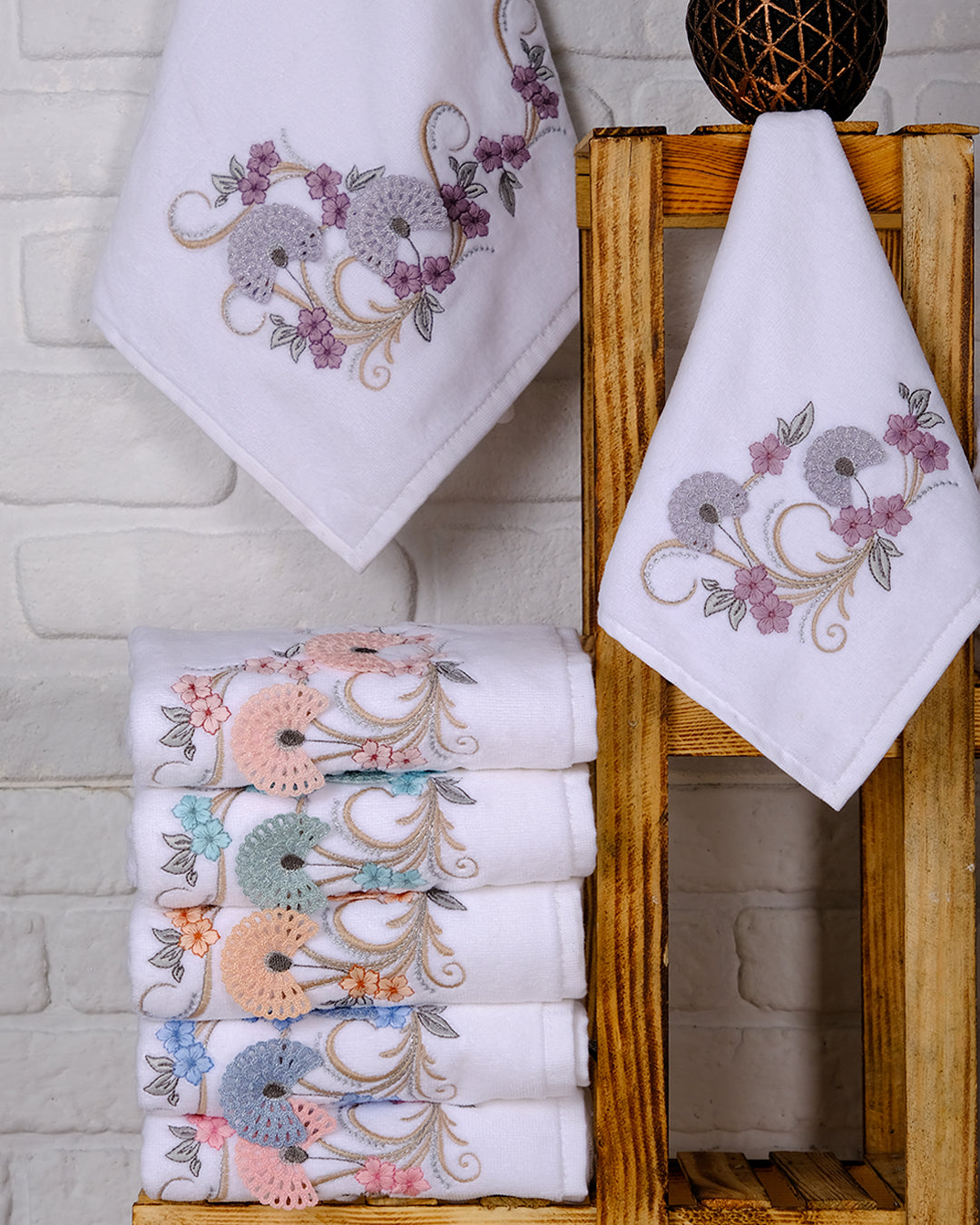 Lunara Embroidered Velvet Towel Set – Premium Hand & Kitchen Towels