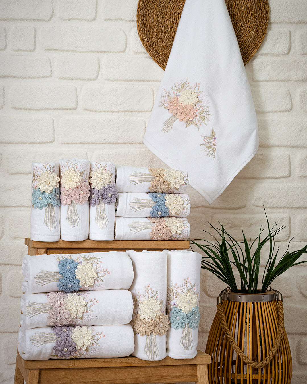 Velora Embroidered Velvet Towel Set – Premium Hand & Kitchen Towels