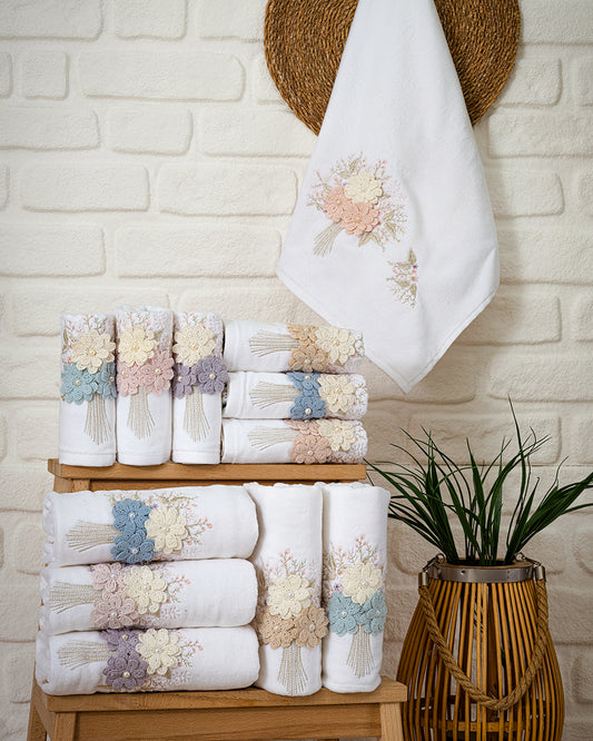 Velora Embroidered Velvet Towel Set – Premium Hand & Kitchen Towels