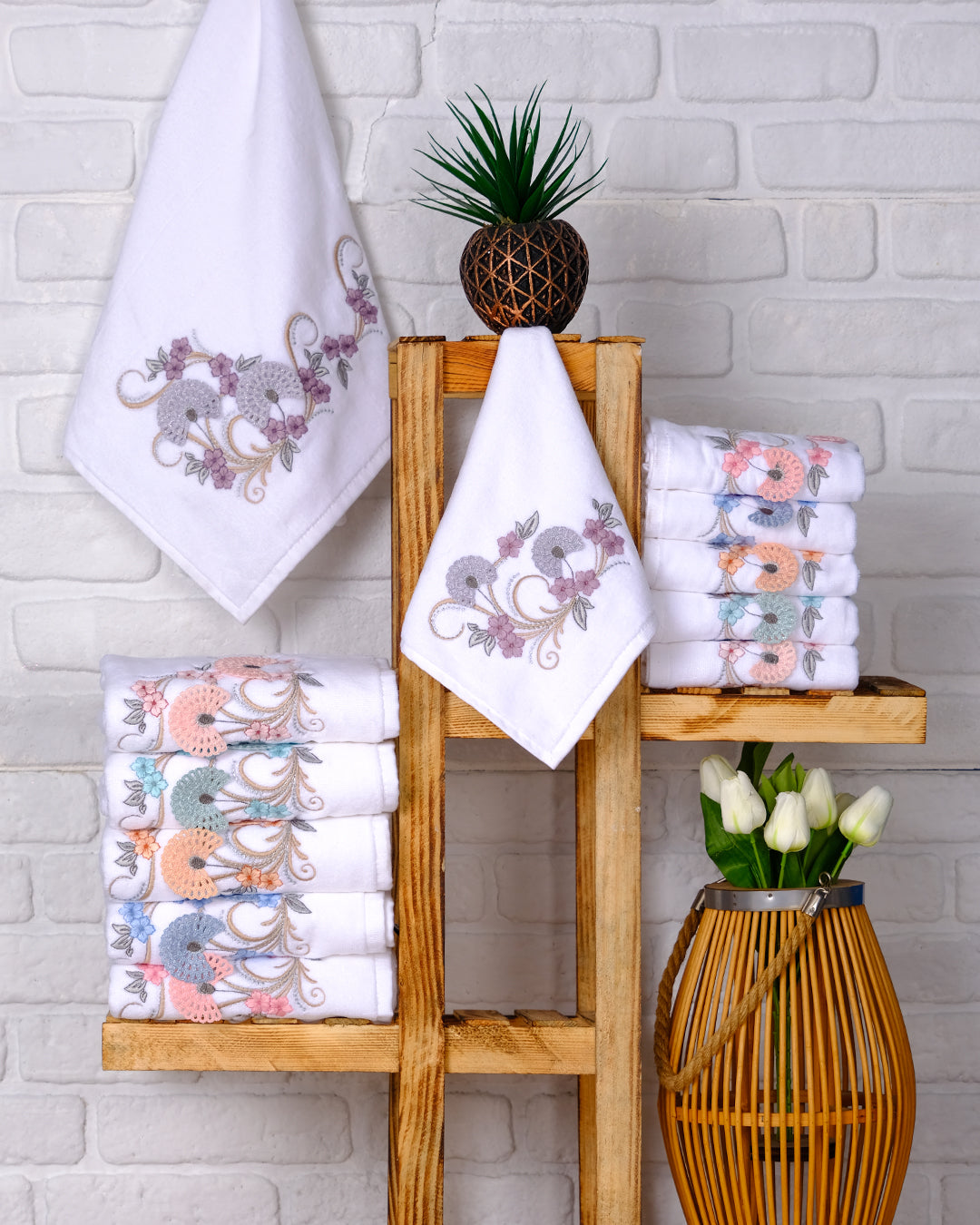 Lunara Embroidered Velvet Towel Set – Premium Hand & Kitchen Towels