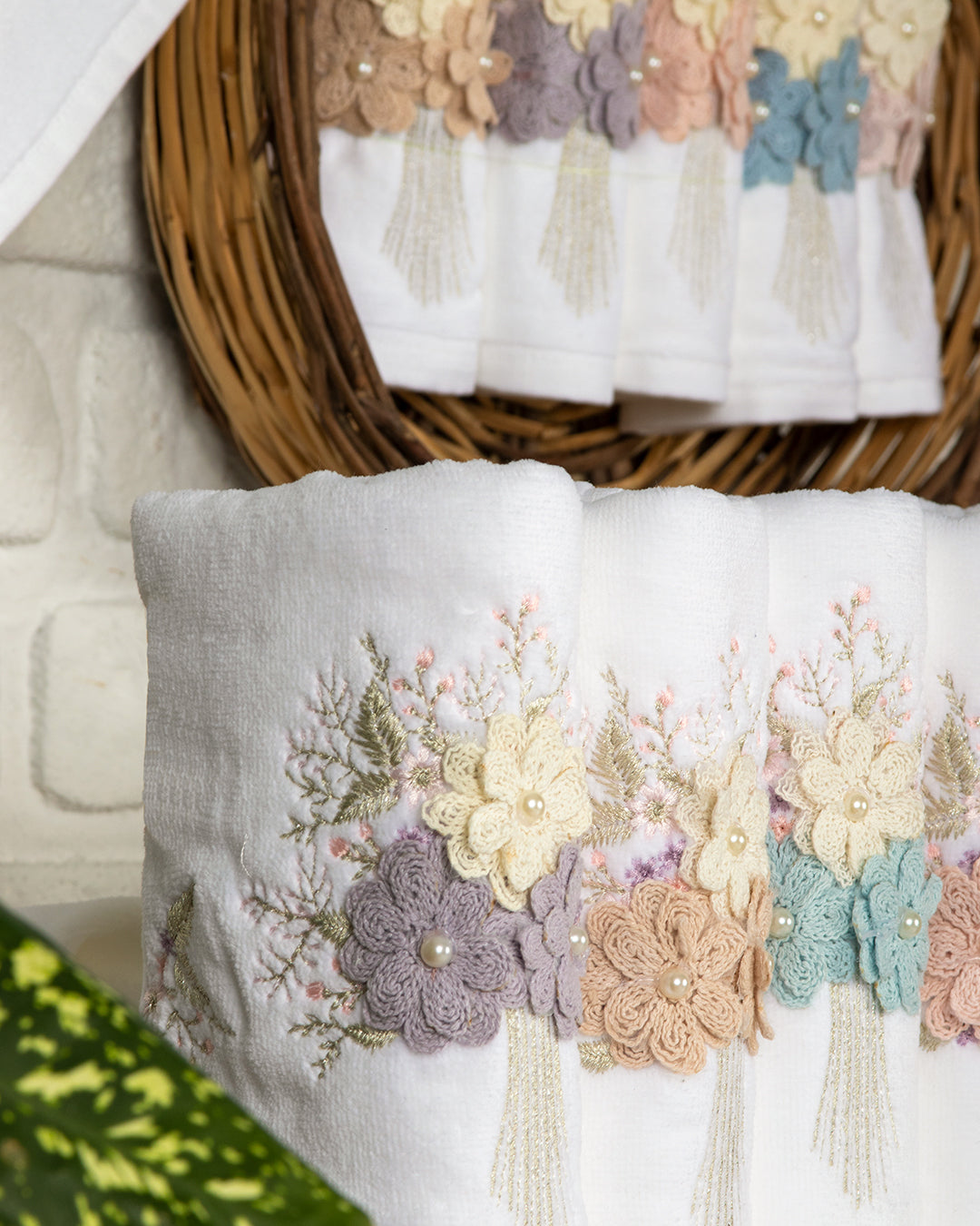 Velora Embroidered Velvet Towel Set – Premium Hand & Kitchen Towels