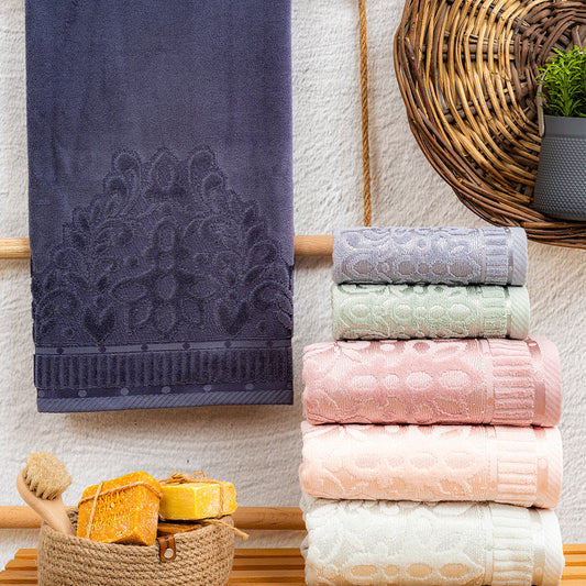 Caressa embroidered velvet towel set with premium hand and kitchen towels styled for a luxury home look by PNRDECOR ship from USA