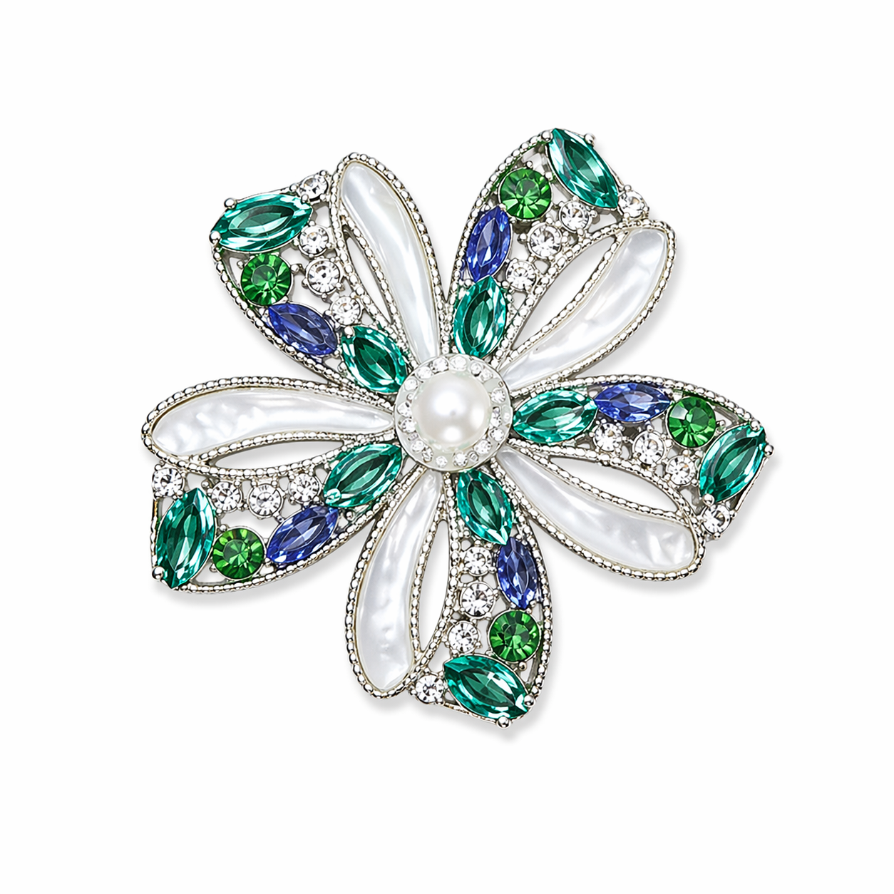 ELEGANT GOLDEN CRYSTAL BRANCH BROOCH | SPARKLING LEAF PIN WITH TRIPLE PEARL ACCENTS