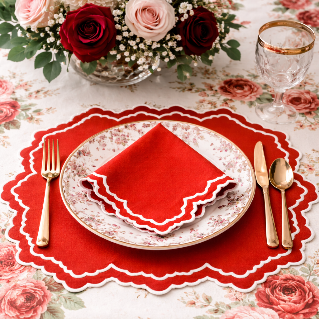 BLOSSOM ORANGE RECTANGLE FABRIC PLACEMAT & NAPKIN SET