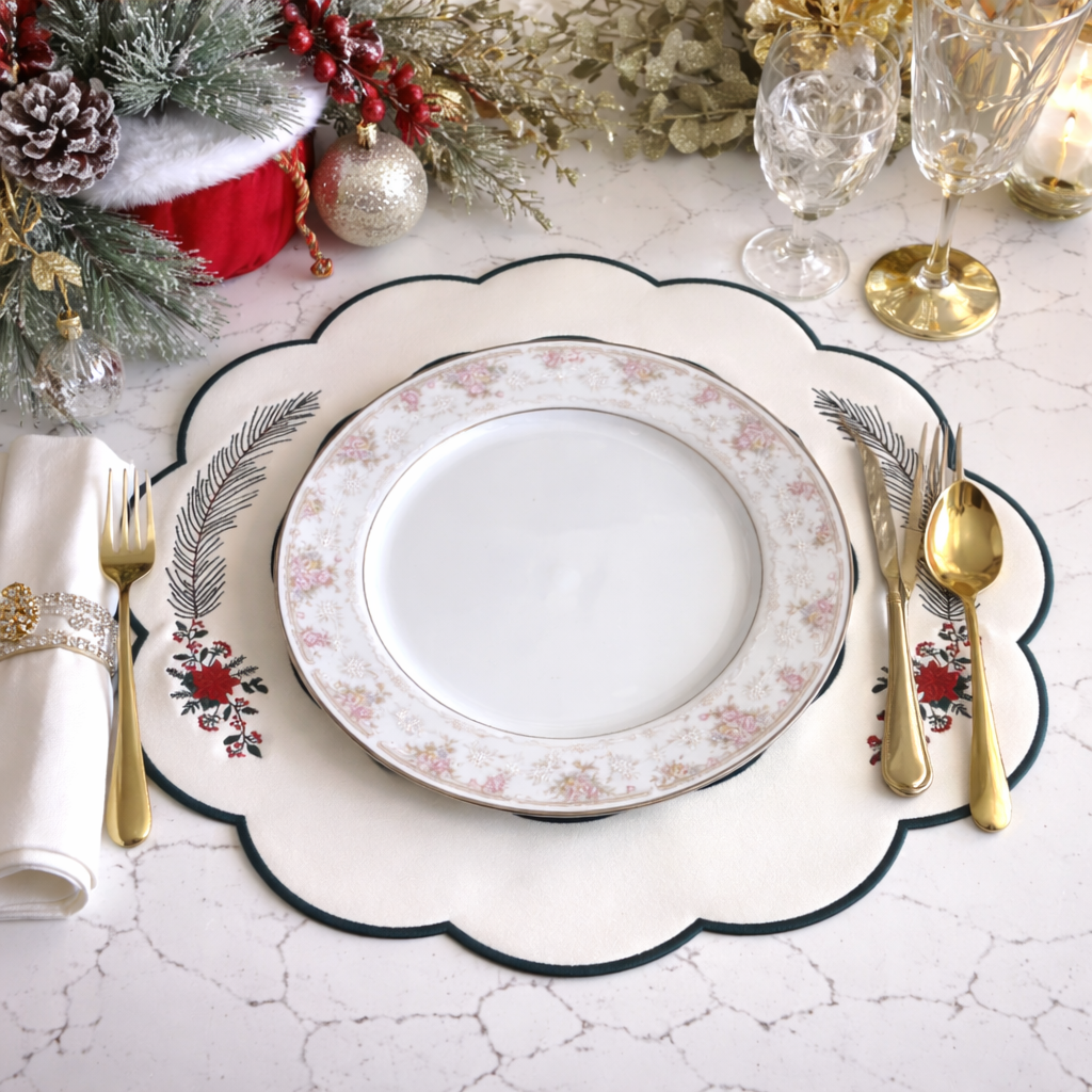 White Faux Leather Placemat embroidery, double-layer stitching, and premium vegan faux leather texture