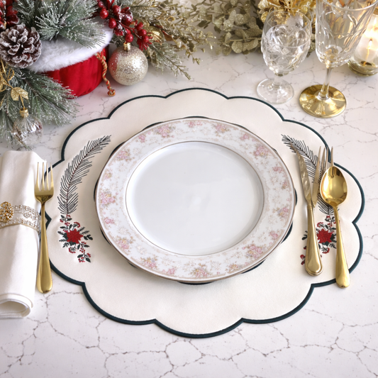 White Faux Leather Placemat embroidery, double-layer stitching, and premium vegan faux leather texture