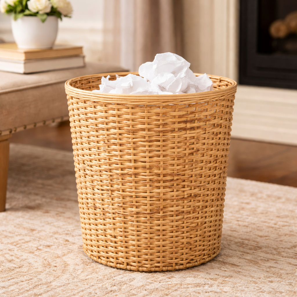 Round Wicker Wastepaper Basket