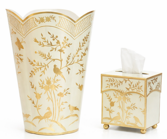 Pale Green & Gold Chinoiserie Wastepaper Basket & Tissue (3 Options)