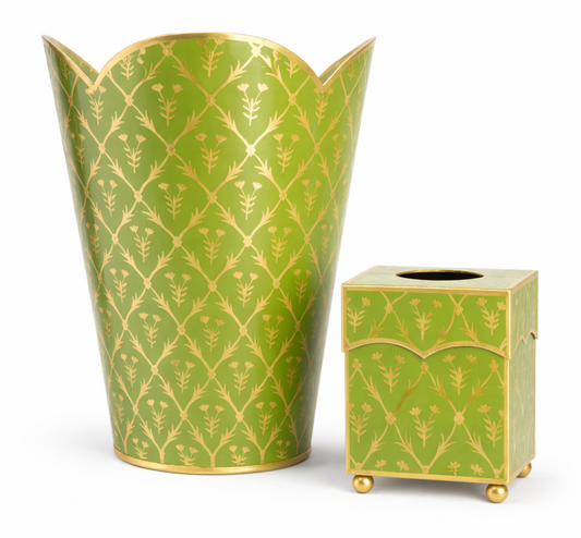 Moss Green & Gold Tulip Wastepaper Basket & Tissue (3 Options)