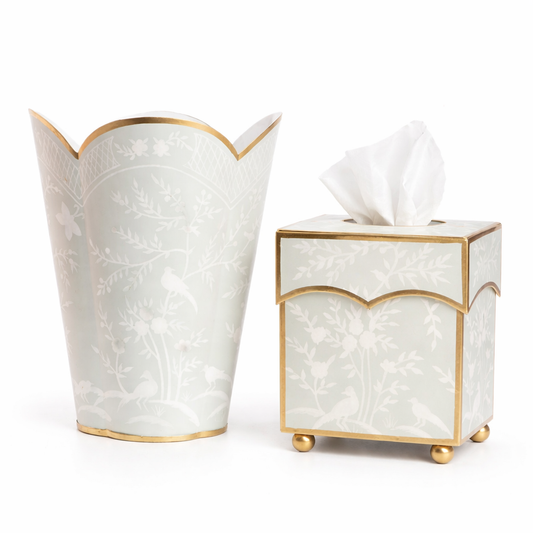 Mint Green & White Chinoiserie Wastepaper Basket & Tissue (3 Options)