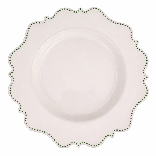 Ivory with Green Beaded Scalloped Charger