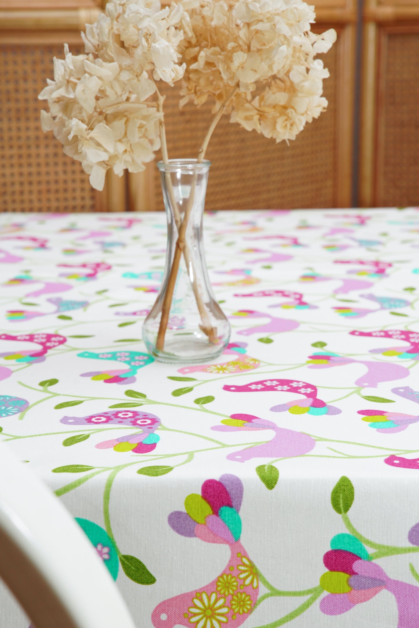 ALICE BIRD PRINT PURPLE RECTANGLE TABLECLOTH