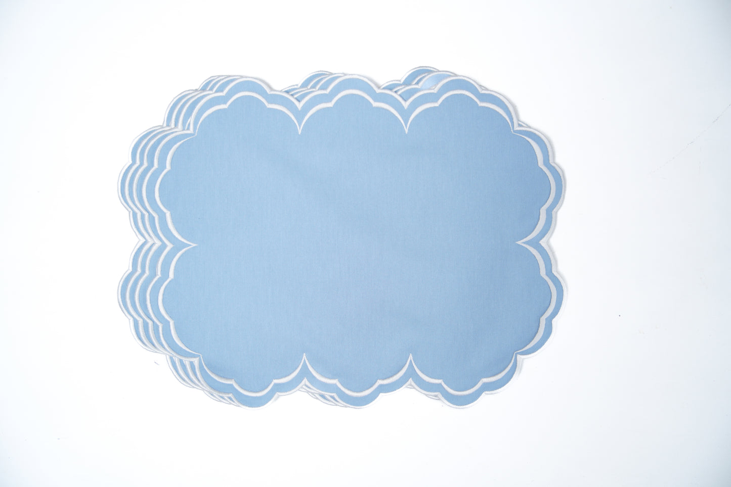 AQUELLE BABY BLUE WHITE TRIM FABRIC PLACEMAT