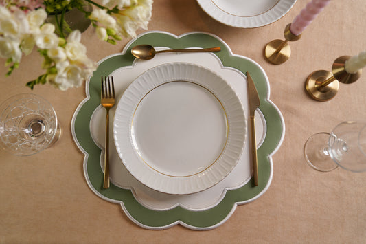 SERENITY WHITE GREEN FAUX LEATHER PLACEMAT