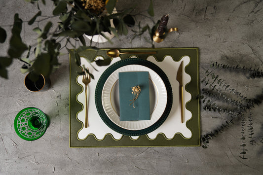 LUSTRE WHITE DARK GREEN FAUX LEATHER PLACEMAT