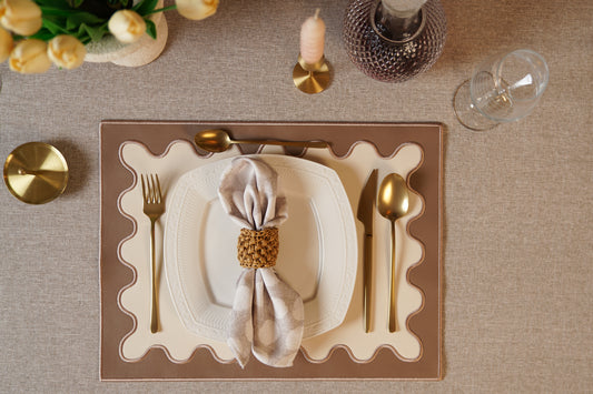 LUSTRE WHITE LIGHT BROWN FAUX LEATHER PLACEMAT