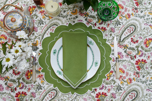 HARMONY GREEN WHITE FABRIC PLACEMAT NAPKIN SET