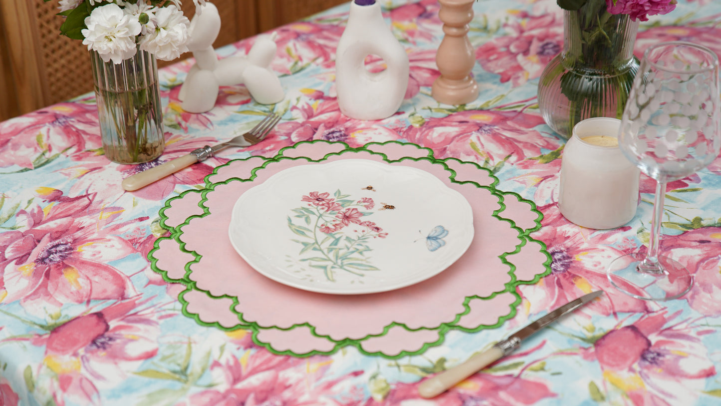 CRESSIDA LIGHT PINK GREEN TRIM FABRIC PLACEMAT