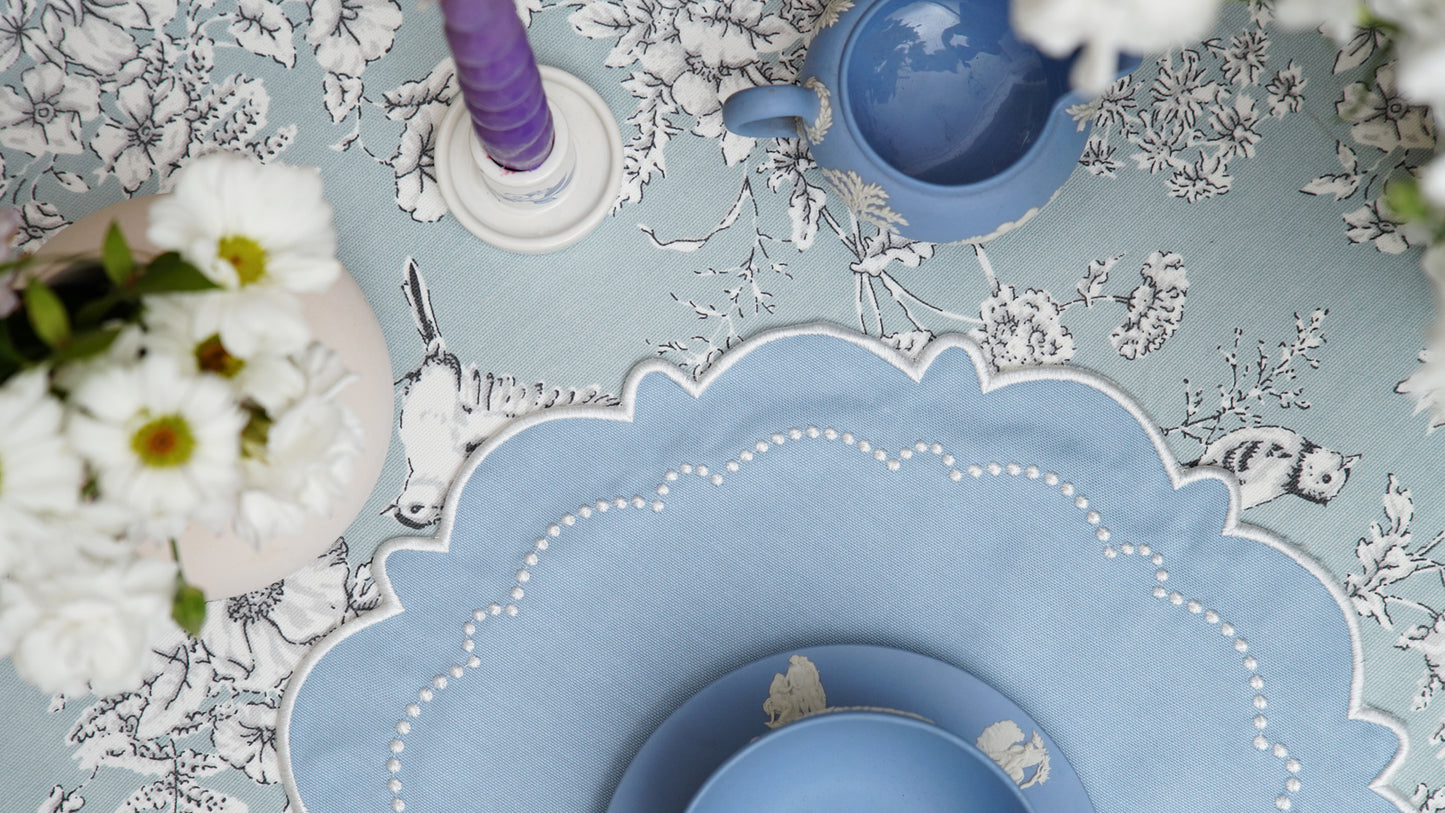 HARMONY BLUE WHITE TRIM FABRIC PLACEMAT