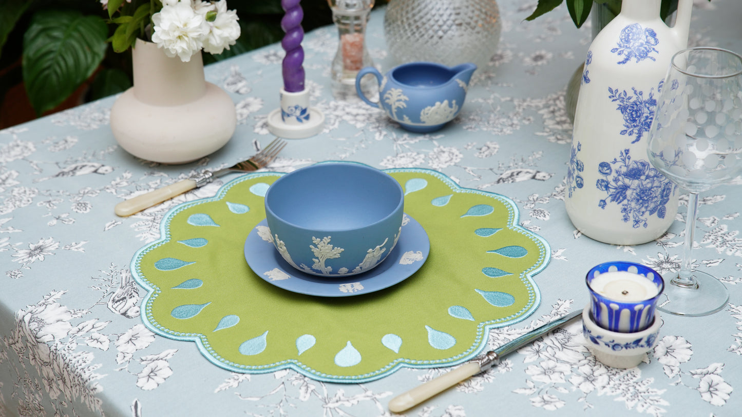 DROPLET GREEN BLUE TRIM FABRIC PLACEMAT