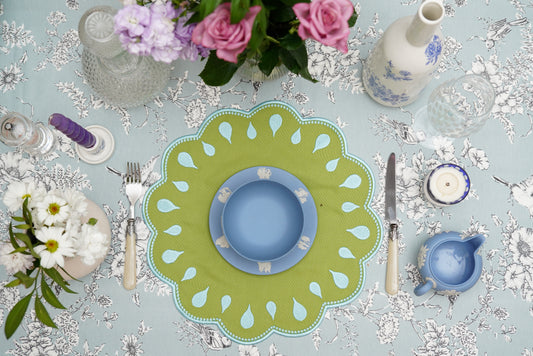 DROPLET GREEN BLUE TRIM FABRIC PLACEMAT