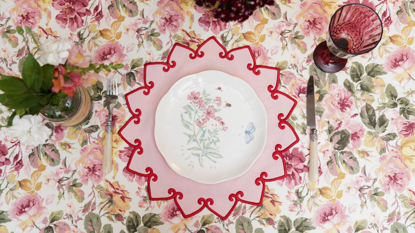 ASHBURY PINK RED TRIM FABRIC PLACEMAT