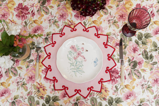 ASHBURY PINK RED TRIM FABRIC PLACEMAT