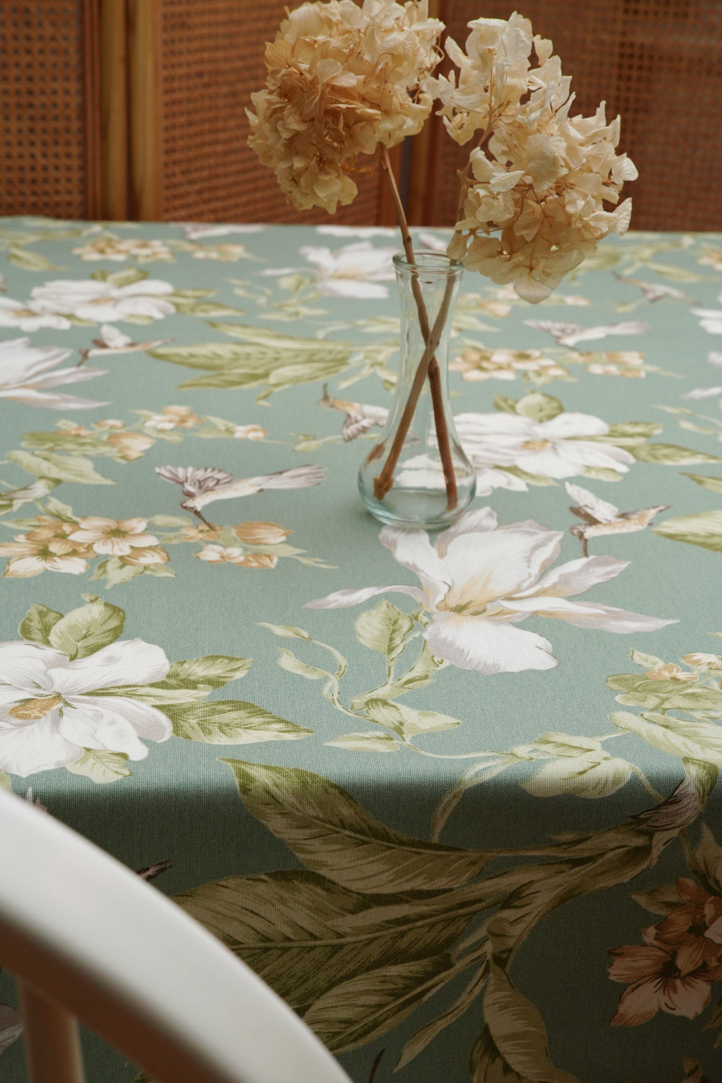 MISTY HUMMINGBIRD FLORAL RECTANGLE TABLECLOTH
