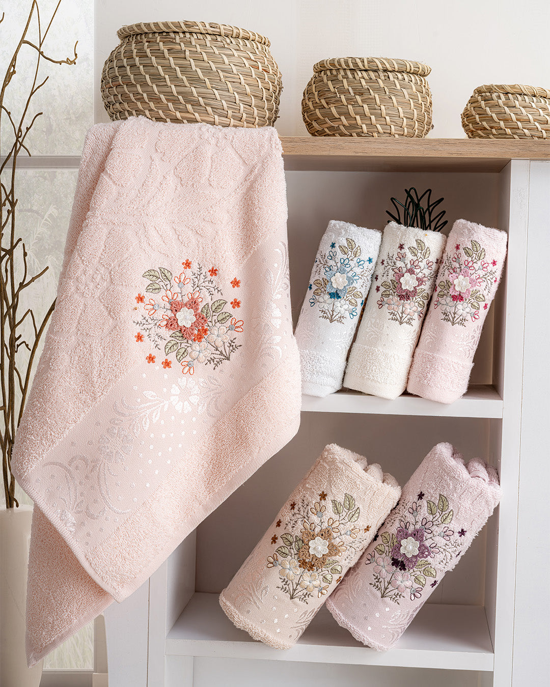 Pluma Embroidered Cotton Towel Set – Premium Hand & Kitchen Towels