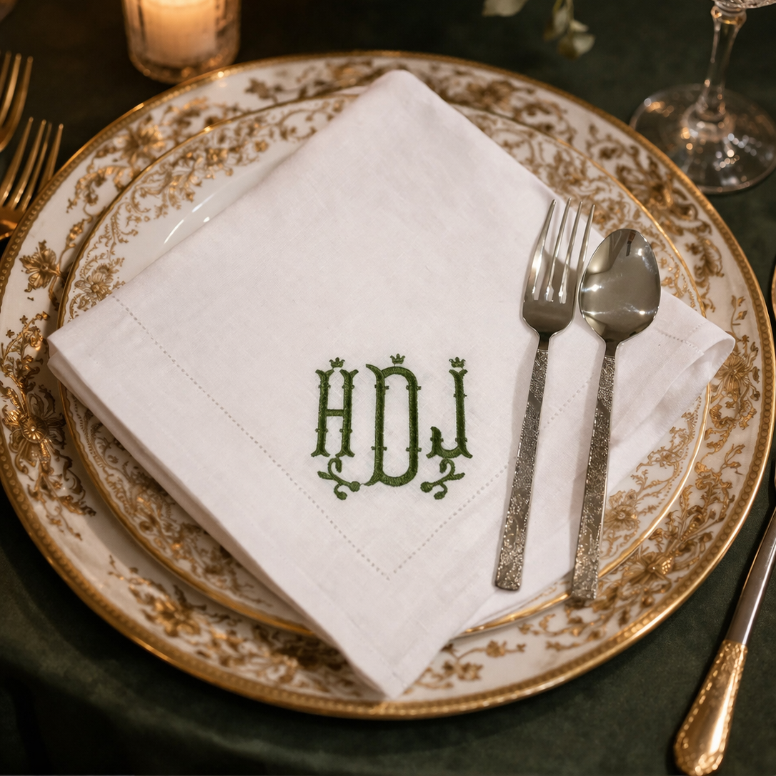 CUSTOM MONOGRAM WHITE CLOTH NAPKIN - ELEGANT PASTEL TABLE LINENS