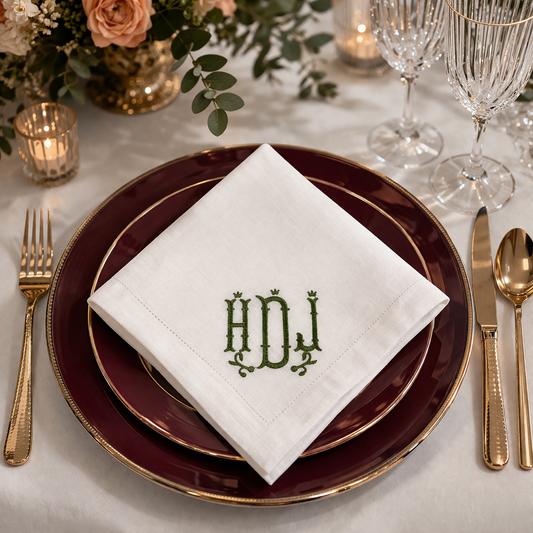 CUSTOM MONOGRAM WHITE CLOTH NAPKIN - ELEGANT PASTEL TABLE LINENS
