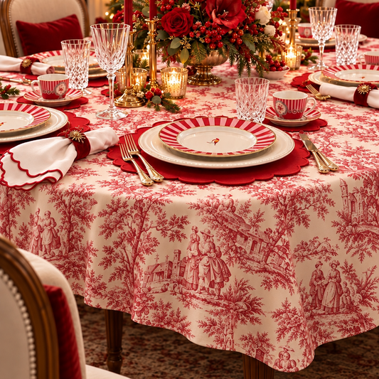 MYRELUNE VINTAGE RED & WHITE WATERPROOF RECTANGLE TABLECLOTH