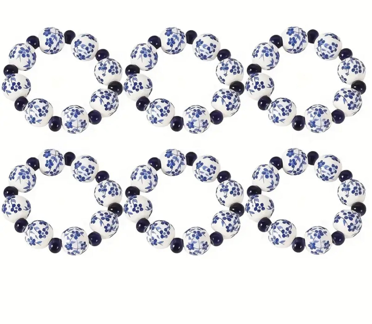 BLUE WILLOW PORCELAIN STYLE BEADED NAPKIN RING